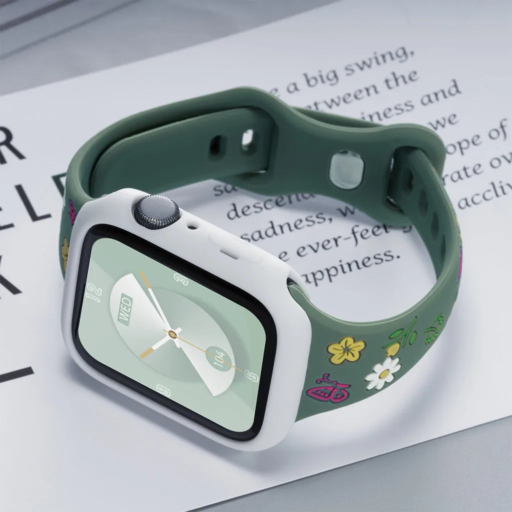 Cute Flower Silicone Strap Case for Apple Watch Ultra 49mm S10 S11 42mm 46mm 38 40 41 44 45 mm for iwatch SE 2 3 4 5 6 7 8 9