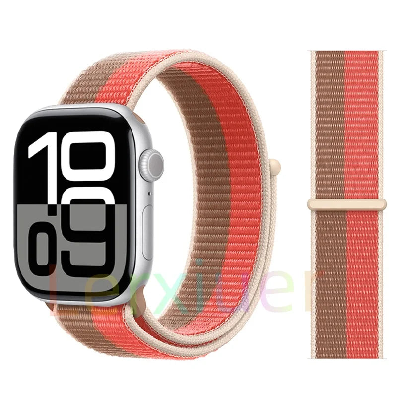适用于 Apple Watch 46mm 44mm 45mm 40mm 41mm 42mm 的尼龙回环表带，适配 iWatch 系列 11 10 9 SE 8 7 6 5 4 Ultra 3 2 49mm