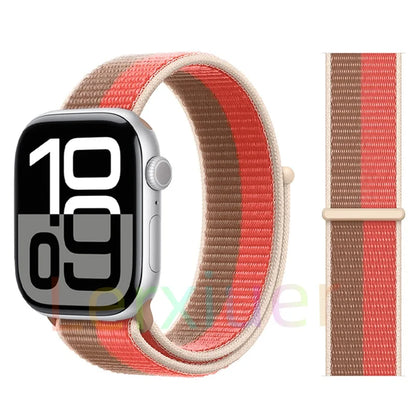 适用于 Apple Watch 46mm 44mm 45mm 40mm 41mm 42mm 的尼龙回环表带，适配 iWatch 系列 11 10 9 SE 8 7 6 5 4 Ultra 3 2 49mm