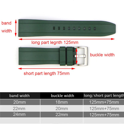 Cinturino per orologio in gomma fluorurata FKM con sgancio rapido, impermeabile, antipolvere, da esterno, cinturino da immersione, 20 mm, 22 mm, 24 mm