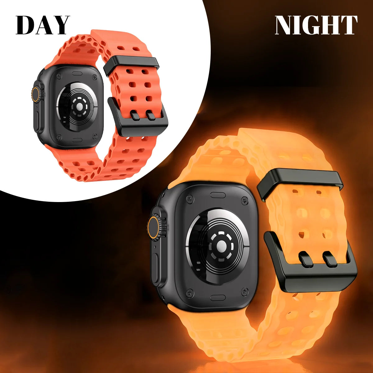 Cinturino per orologio in silicone luminoso Ocean Element compatibile con Apple Watch Ultra/Series 1-11/SE 38/40/41/42/44/45/46/49MM