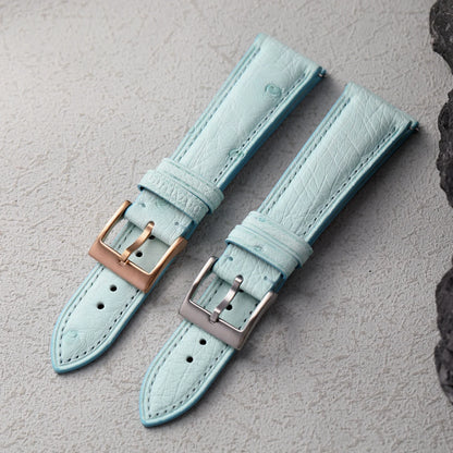 Premium Ostrich Leather Strap, Quick Release 18 19 20 22MM, Soft Retro Ice Blue Bracelet, Suitable for Antique Watch Bracelet