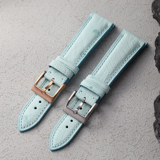 Bracelet en cuir d'autruche haut de gamme, libération rapide 18 19 20 22MM, bracelet rétro bleu glacier souple, adapté au bracelet de montre antique