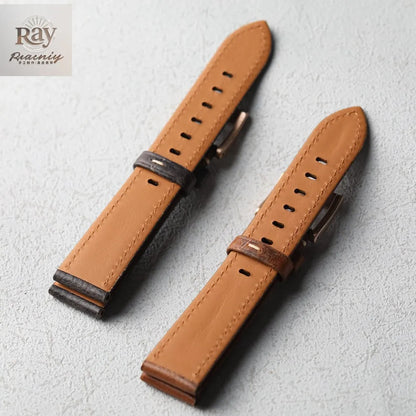 High-end leather strap, 20MM 22MM, bronze clasp, thick leather strap for men, retro style, suitable for bronze watch bracelet