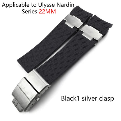 Correa de reloj de caucho de silicona de 22 mm compatible con Ulysse Nardin DIVER 263, negro, marrón, azul, 25*12 mm, impermeable