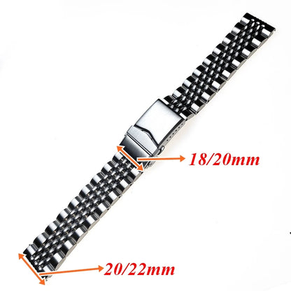 Cinturino di lusso in acciaio inossidabile massiccio 316L, 20mm 22mm, per orologi Seiko Jubilee, maglie terminali regolabili, cinturino a maglie, perle a chicco di riso