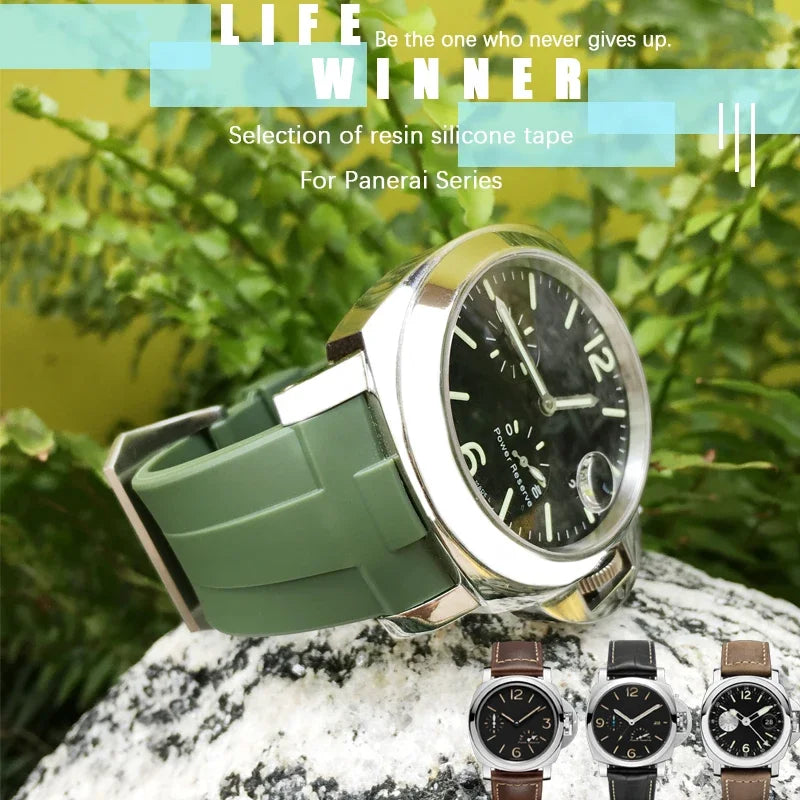 Bracelet de montre en caoutchouc naturel à extrémités courbes, 24mm, pour Panerai LUMINOR PAM00357 00111 01312, bracelet de montre en Silicone, outils gratuits