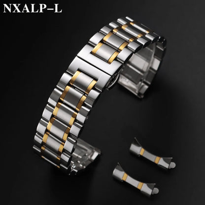 Curved End Stainless Steel Watch Bracelet Butterfly Clasp, Solid Metal Universal Watch Band 12/13/14/15/16/17/18/19/20/21/22/23/24mm