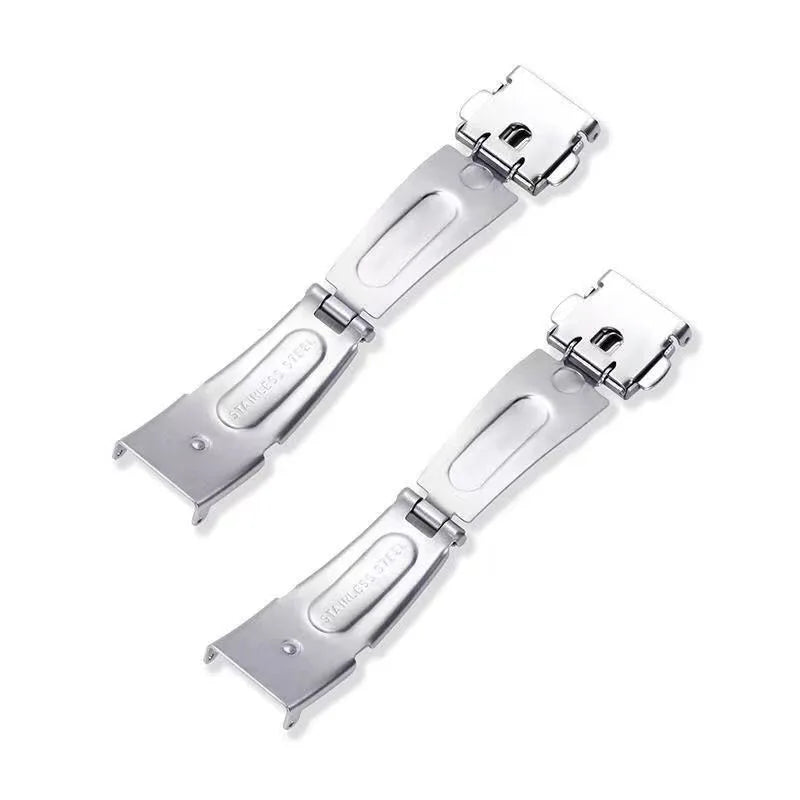 Unisex watch clasp in silver stainless steel, double push button folding strap buckle for wristwatch accessories