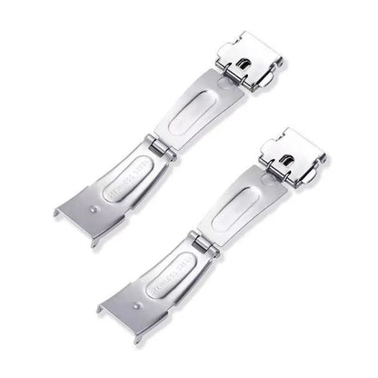 Unisex watch clasp in silver stainless steel, double push button folding strap buckle for wristwatch accessories