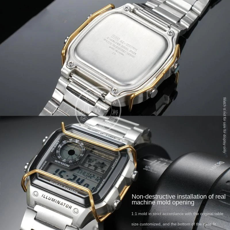 AE-1200 AE-1300 Stainless Steel Bumper Case Face Bumper for Casio AE-1200 AE-1300 gland lingCrash Tape Anti-corrosion Blue Silver Gold