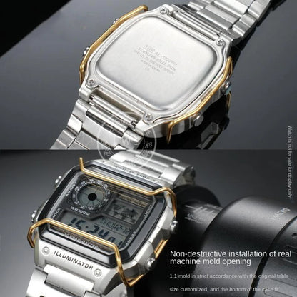 AE-1200 AE-1300 Stainless Steel Bumper Case Face Bumper for Casio AE-1200 AE-1300 gland lingCrash Tape Anti-corrosion Blue Silver Gold