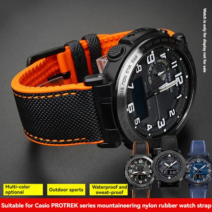 Cinturino per orologio in gomma e nylon per Casio PROTREK PRG-600YB PRG-650 PRW-6600 - Cinturino sportivo in tela e silicone da 24 mm