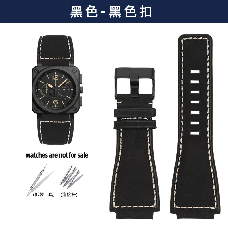 Pour bracelet de montre Bell & Ross BR ceinture de montre pour hommes BR01 BR03 bracelet de montre en cuir Bell Ross 35X24mm interface convexe pour hommes