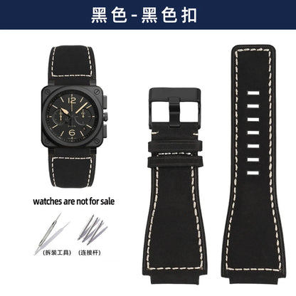Pour bracelet de montre Bell & Ross BR ceinture de montre pour hommes BR01 BR03 bracelet de montre en cuir Bell Ross 35X24mm interface convexe pour hommes
