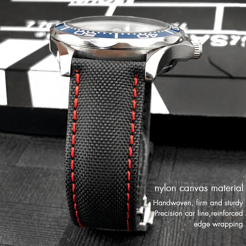 Cowhide Nylon Watch Strap for Omega Seamaster, SEIKO, IWC, Longines, Tudor, 19mm, 20mm, 21mm, 22mm, Fabric Canvas Watchband