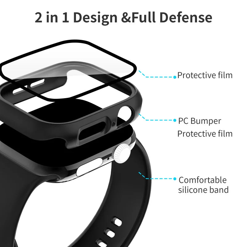 Lot de 2, pour Apple Watch : Étui + Bracelet + Protection d'écran compatible S1-S11/SE 38/40/41/Series 10-11 42mm/42/44/45/46/49mm