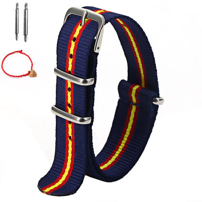 Bracelet de montre à rayures de remplacement pour hommes et femmes, en Nylon, avec boucle ardillon argentée, 16MM 18MM 20MM 22MM, bracelet à dégagement rapide