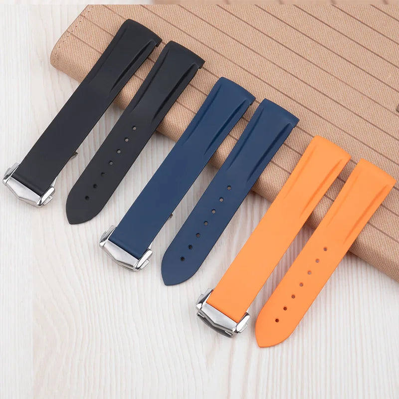 Cinturino per orologio in gomma fluorocarbonica FKM, 19/20/21/22 mm, estremità curva, per Omega 300, Seamaster 600, Planet Ocean e Speedmaster