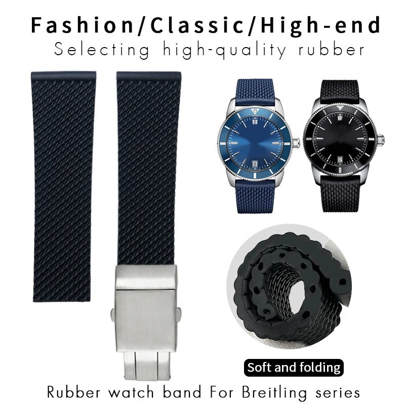 Bracelet de montre tressé en caoutchouc de Silicone, 19mm 20mm 21mm 22mm 23mm 24mm, pour Breitling Avenger Superocean Heritage Longines