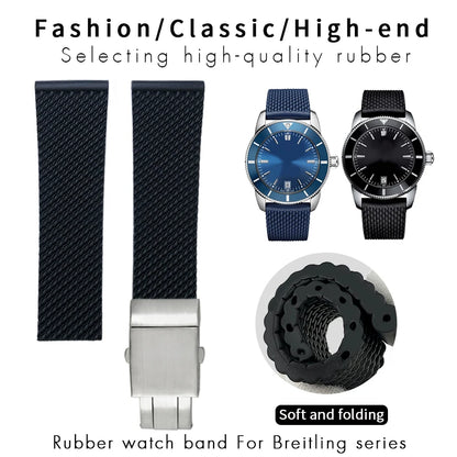Bracelet de montre tressé en caoutchouc de Silicone, 19mm 20mm 21mm 22mm 23mm 24mm, pour Breitling Avenger Superocean Heritage Longines