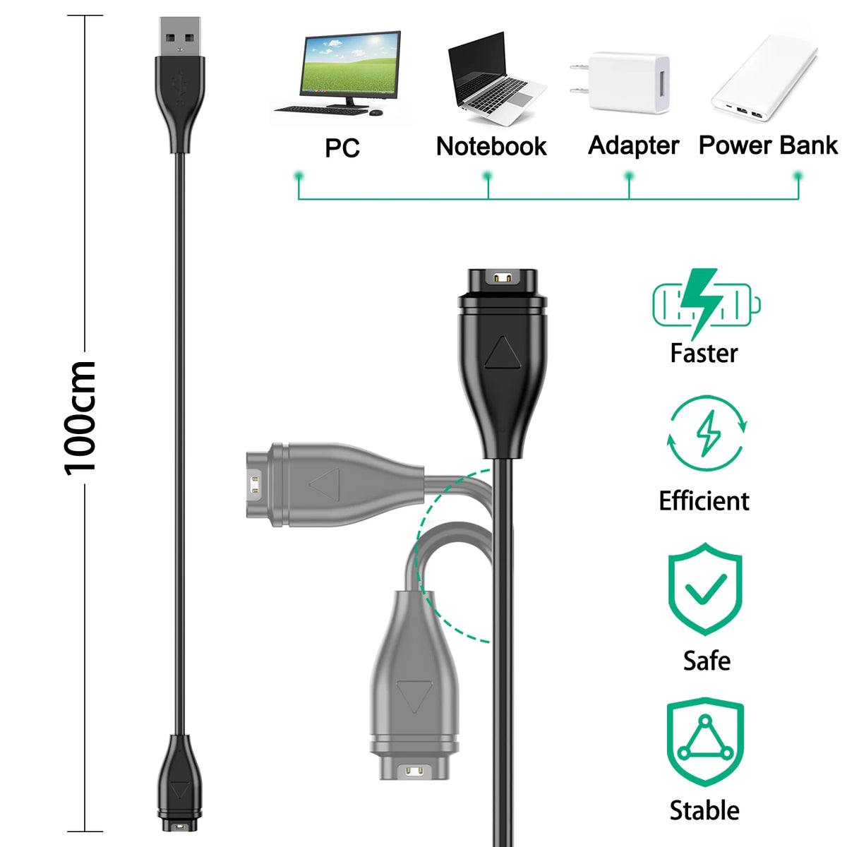 Chargeur USB pour Garmin Instinct/Venu 2/Vivoactive 3/Fenix 7/Forerunner 55/Quatix 6/D2 Air/Vivomove 3, 2 pièces/1 pièce/lot
