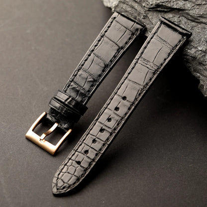 Handmade high-end crocodile leather strap, genuine leather 18 19 20 21 22MM, soft high-end watch strap, retro black strap