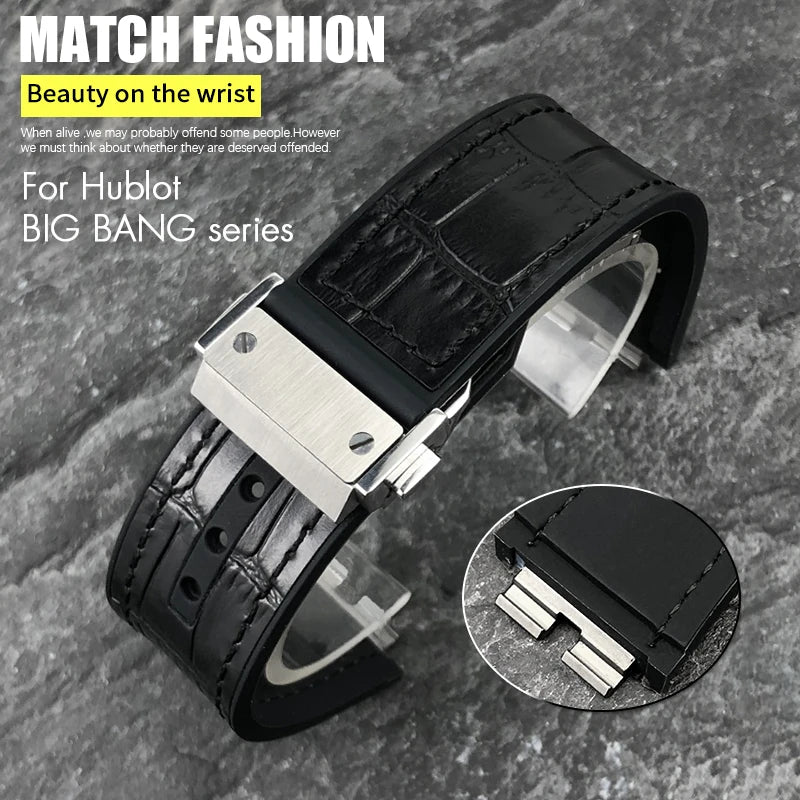 Cinturino per orologio in vera pelle di alta qualità a sgancio rapido da 27 mm per Hublot Big Bang 411, cinturino in pelle bovina con fibbia deployante da uomo