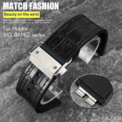 Cinturino per orologio in vera pelle di alta qualità a sgancio rapido da 27 mm per Hublot Big Bang 411, cinturino in pelle bovina con fibbia deployante da uomo