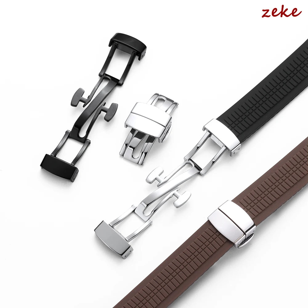 Fermoir à boucle en métal pour bracelet de montre en acier inoxydable, bouton noir argenté poli 16mm 18mm, accessoires de boucle de bracelet de montre