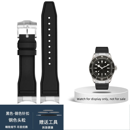 FKM – Cinturino in gomma 316L, maglia terminale curva in acciaio inossidabile 20/21/22mm per Tudor Black Bay M79363 M7939G1, adattatore in metallo, connettore 41mm