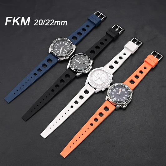 Universal fluorocarbon rubber strap, 20mm 22mm, for Omega X, Swatch, MooSwatch, flexible FKM Sport, waterproof, for Rolex, IWC watches