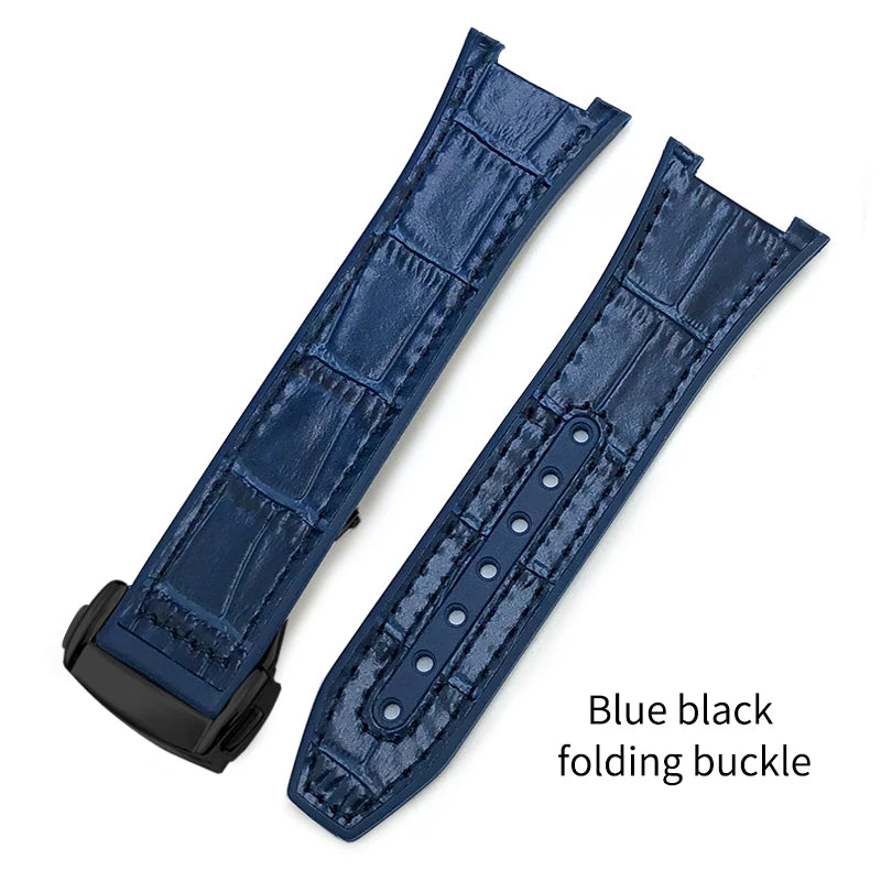Concave Rubber Cowhide Watch Band, Silicone Leather Watch Strap, Special for Omega Constellation Foldover Structure, 25mm * 14mm
