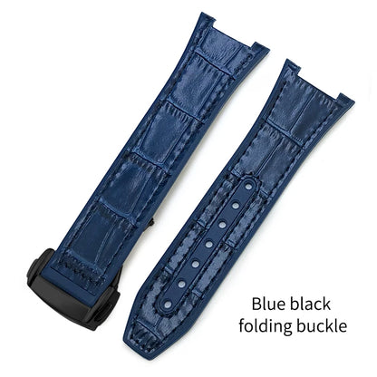 Concave Rubber Cowhide Watch Band, Silicone Leather Watch Strap, Special for Omega Constellation Foldover Structure, 25mm * 14mm