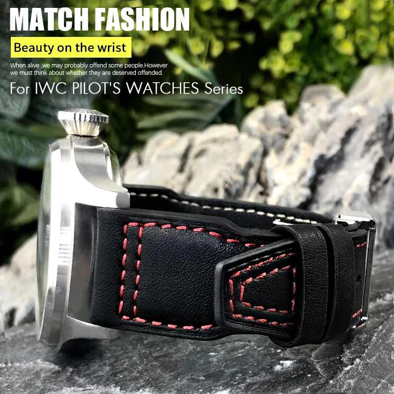 Bracelet de montre en cuir véritable de vache épais, 20mm 21mm 22mm, pour montres IWC Big Pilot IW3777 IW3270 IW3881 IW5009
