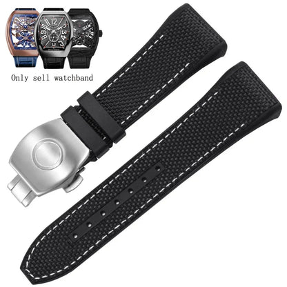 Bracelet de montre pliable en nylon et cuir véritable, bracelet de montre en silicone, noir, bleu, haute qualité, compatible avec Franck Muller, série V45, 28mm