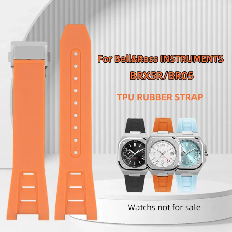Nouveau Bracelet Ruuber en TPU pour Bell Ross INSTRUMENTS BRX5/BR05 Bracelet de montre 25mm pour Bracelet étanche Bell & Ross noir Orange bleu