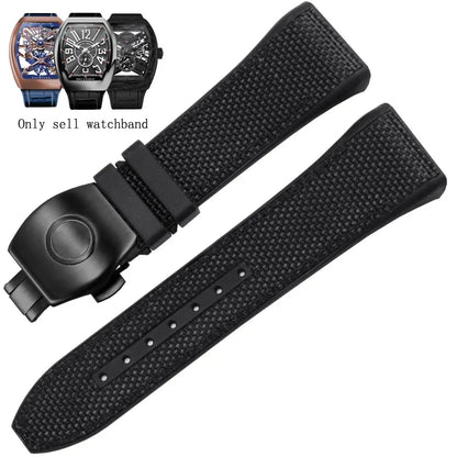 Bracelet de montre pliable en nylon et cuir véritable, bracelet de montre en silicone, noir, bleu, haute qualité, compatible avec Franck Muller, série V45, 28mm