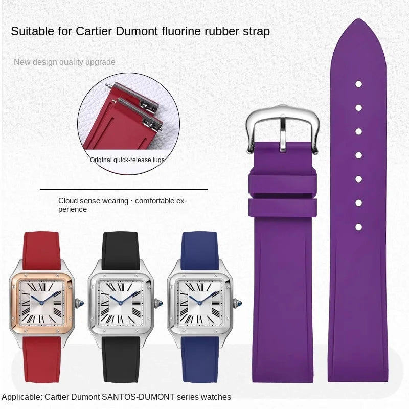 Premium Quality Cartier Dumont Replacement Watch Strap - Fluoroelastomer Rubber Quick Release Medium Large for Women