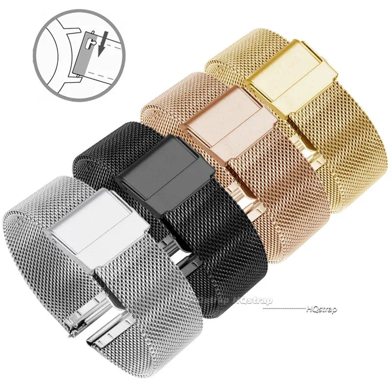Bracelet de montre milanais universel en acier inoxydable, bracelet en métal, bracelet noir, bracelet en or rose, 12mm, 14mm, 16mm, 18mm, 20mm, 22mm, 24mm