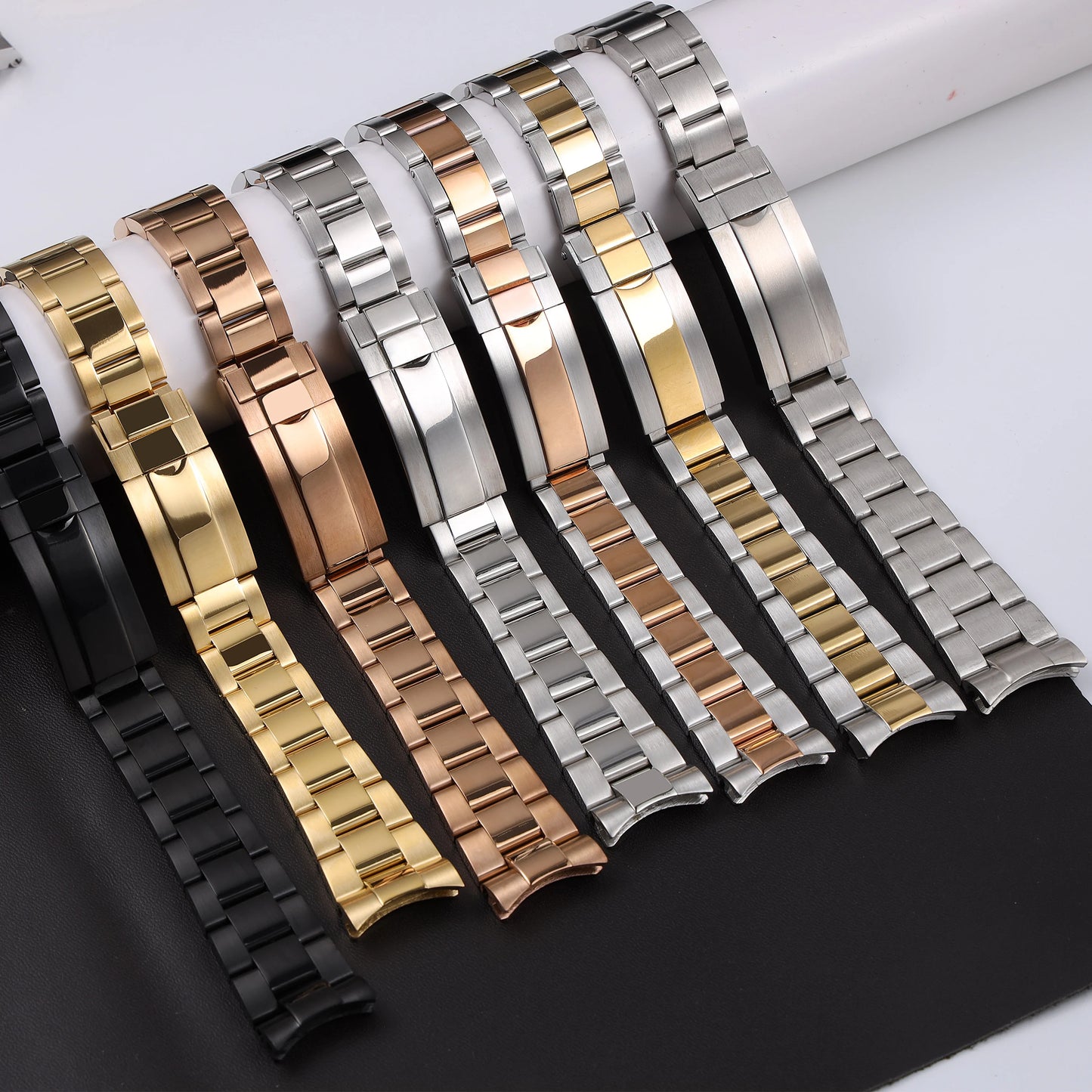 Bracelet de montre en acier inoxydable massif argenté et or rose de 20 mm et 21 mm pour Rolex Submariner Daytona, avec fermoir déployant en métal