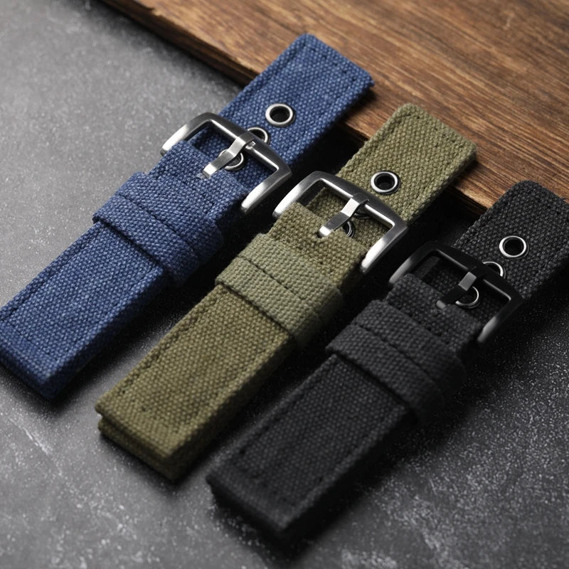 Cinturino per orologio in tela spessa, fatto a mano, robusto, 20 22 24MM, catena per orologio morbida e impermeabile, blu nero verde, cinturino indossabile per uomo