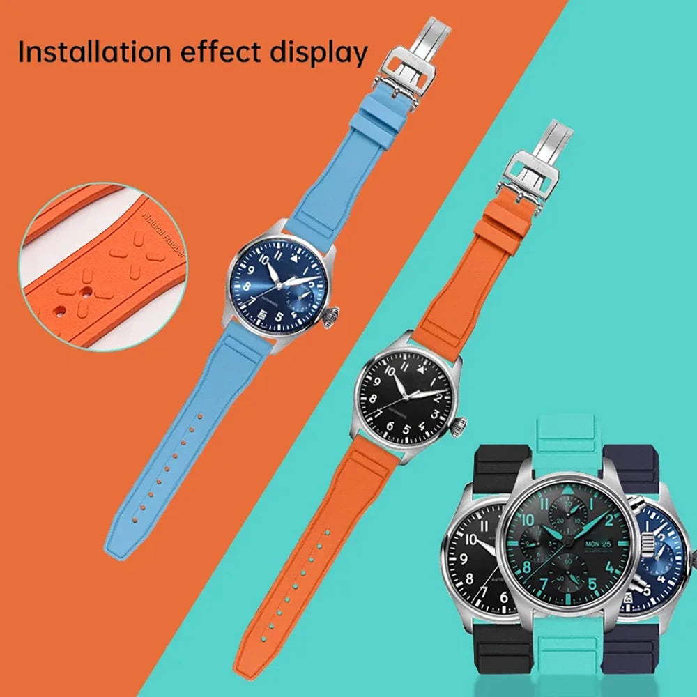 20mm 21mm 22mm Premium FKM Fluoro Rubber Watch Straps FPM Butterfly Buckle Quick Release Watch Bands for I-WC Watch Bands