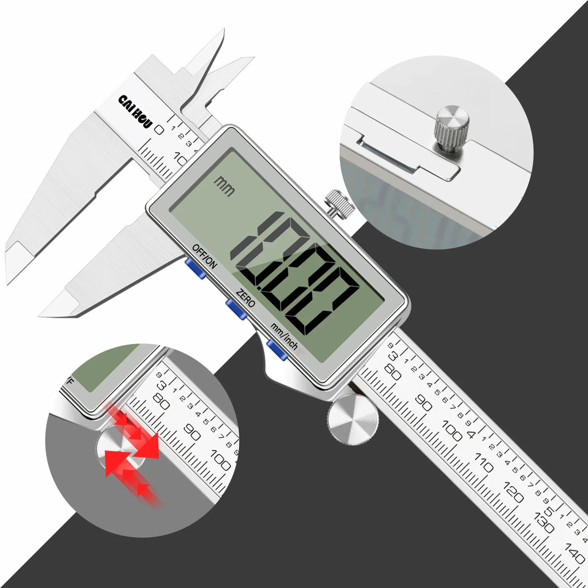 Pied à coulisse numérique, pied à coulisse numérique en acier inoxydable amélioré 150 mm/6 pouces avec grand écran LCD, parfait pour la maison, le bricolage