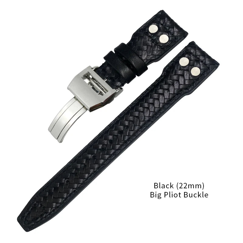 Bracelet de montre tissé en cuir de vachette RiSALE, bracelet de montre bleu, cuir véritable, haute qualité, adapté aux montres IWC Big Pilot's Spitfire, 21mm, 22mm