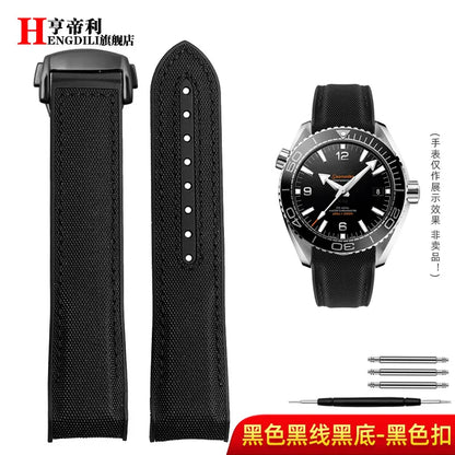 Bracelet à extrémité incurvée pour hommes, 8 couleurs, pour Omega Seamaster 300 Ocean Speedmaster 8900 Planet Ocean, 20m 22mm, tissu en Nylon et caoutchouc
