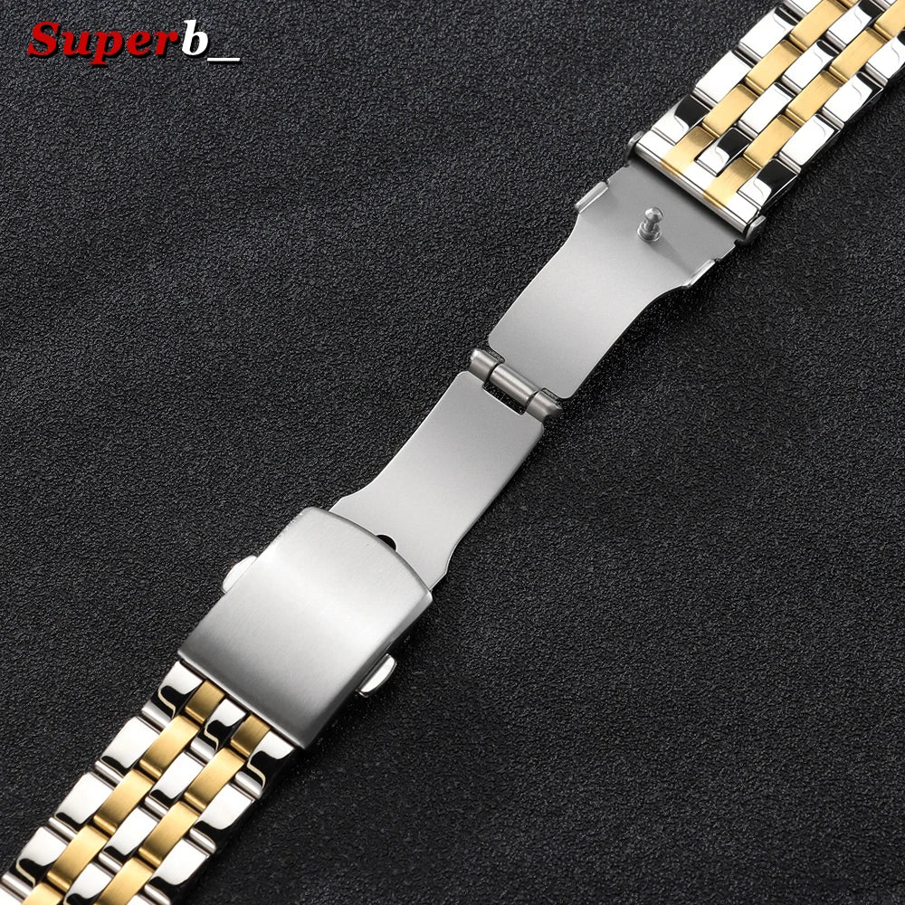 Bracelet de montre en acier inoxydable, 12mm 14mm 16mm 18mm 20mm 22mm 24mm, Bracelet métallique universel pour hommes et femmes, remplacement des sangles à boucle pliante