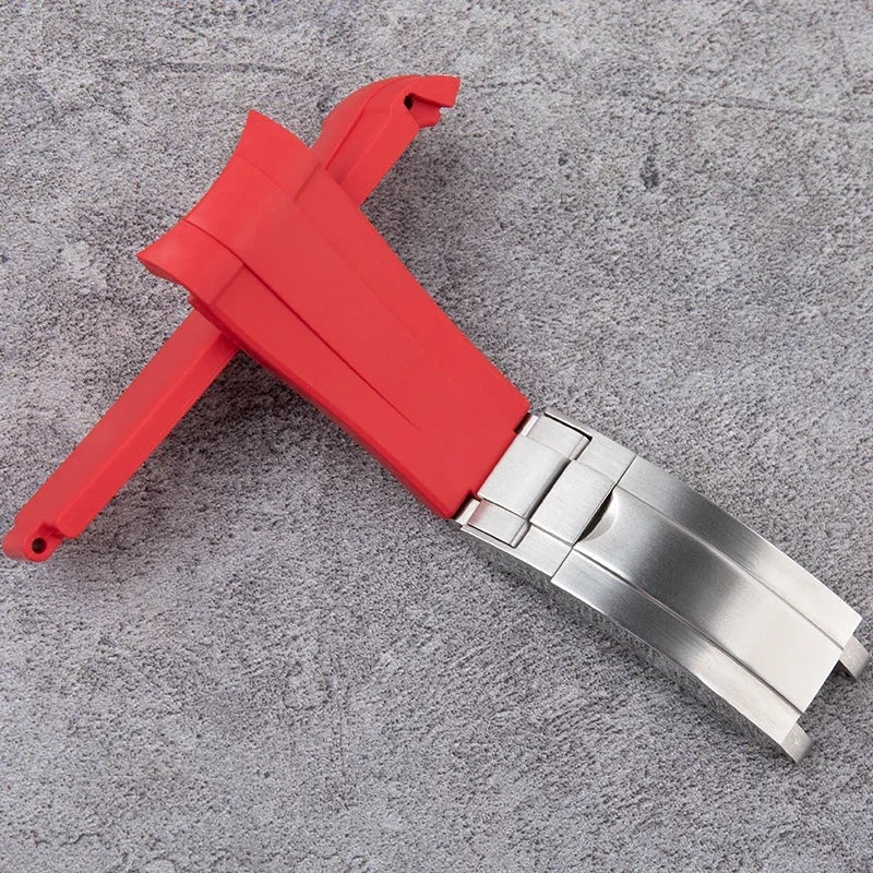 FKM Fluororubber Watch Strap, Natural Rubber, 21mm, Accessories for Rolex 41mm Submariner Explorer 216570, Deployant Buckle.