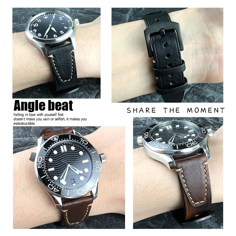 Cinturino per orologio vintage fatto a mano in vera pelle, 17mm 18mm 19mm 20mm 21mm 22mm 23mm 24mm, marrone scuro, nero, morbido, da uomo
