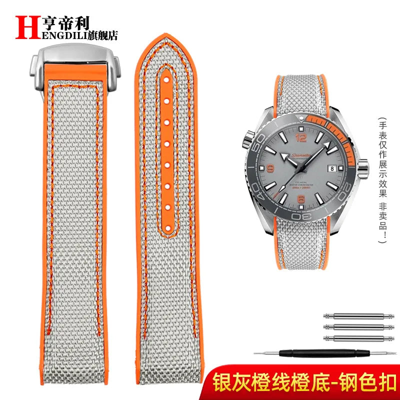 Bracelet à extrémité incurvée pour hommes, 8 couleurs, pour Omega Seamaster 300 Ocean Speedmaster 8900 Planet Ocean, 20m 22mm, tissu en Nylon et caoutchouc